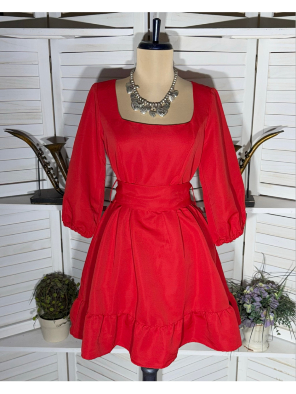 NWT peasant dress 3/4 ballooned sleeves ruffled homecoming cocktail Holiday sz S